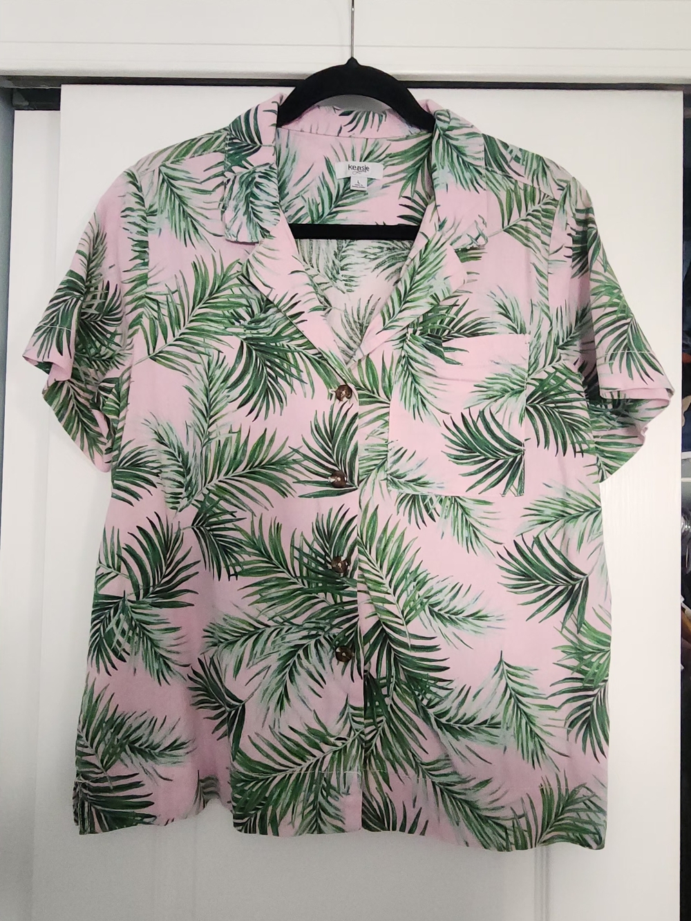 Kensie Pink Shirt with Green Palm Print